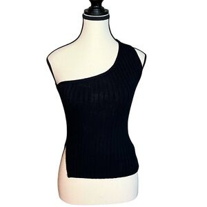 Aritzia Wilfred Canto One Shoulder Top Wool Blend Knit Sweater Black Size Small